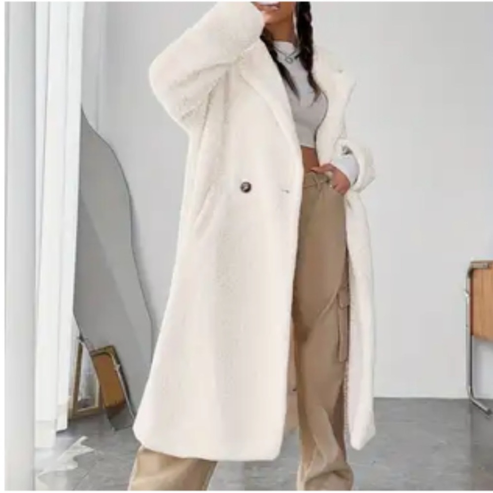 Cream Sherpa Teddy Coat - Women’s Plush Lapel Jacket•XXL